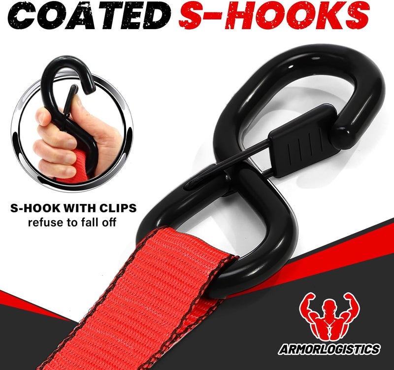 ARMORLOGISTICS Ratchet Straps Heavy Duty (4 Pack) - 5,250 Break Strength Motorcycle Strap Tie Downs with 15ft Soft Loops -1.5in x 8ft Ratchet Tie Down Straps for Motorcycles, Truck, Cargo -Safety S Hook, Storage Bag - Image 3